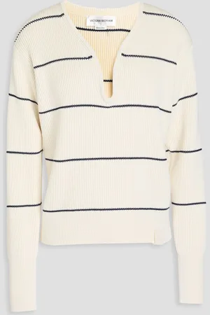 Victoria Beckham Striped ribbed cotton-blend sweater - White - L