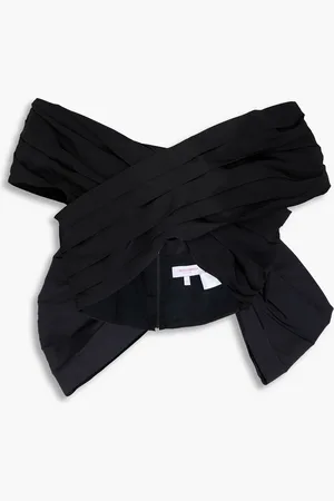 Carolina Herrera Cropped bow-detailed pleated silk-faille top - - US 10