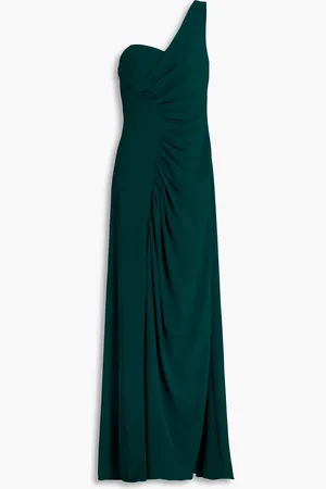 Halston Heritage Verdianna one-shoulder ruched crepe gown - Green - US 12