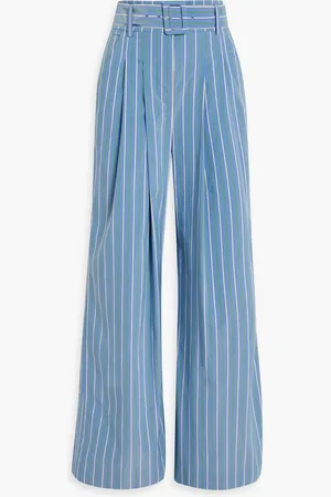 VERONICA BEARD Maliyah belted striped poplin wide-leg pants - - US 12