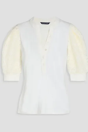 VERONICA BEARD Coralee lace-paneled cotton-jersey top - White - XS