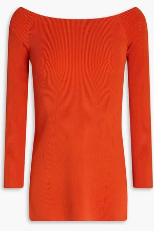 VERONICA BEARD Derick off-the-shoulder ribbed-knit top - - L
