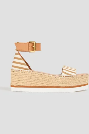 See by Chloé Glyn striped canvas and leather platform espadrille sandals - White - EU 36