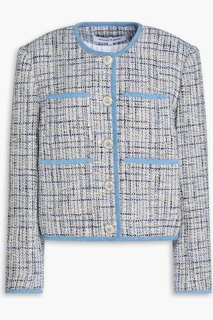 VERONICA BEARD Darla denim-trimmed tweed jacket - Blue - US 14
