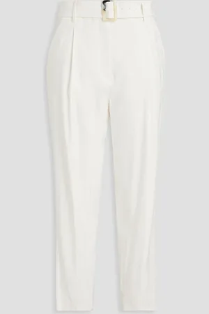 VERONICA BEARD Sofia cropped belted linen-blend tapered pants - White - US 8