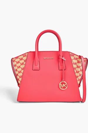 Michael Kors Avril pebbled-leather and faux raffia tote - Orange - OneSize