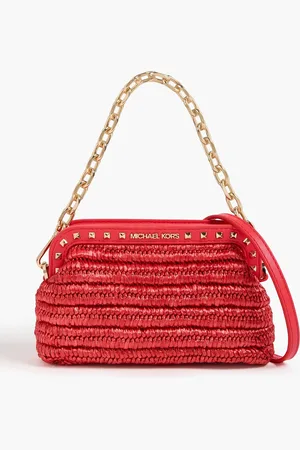 Michael Kors Livia faux raffia and faux leather envelope clutch - Orange - OneSize