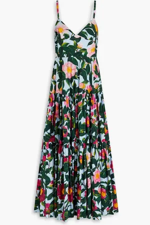 Oscar de la Renta Floral-print cotton-blend poplin maxi dress - Blue - US 10