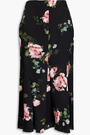 Erdem Cavendish pleated floral-print seersucker midi skirt - - UK 10