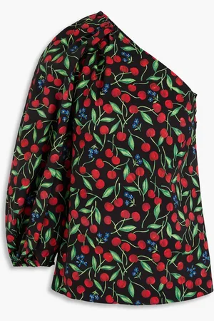 Carolina Herrera One-sleeve printed cotton-blend poplin top - - US 2