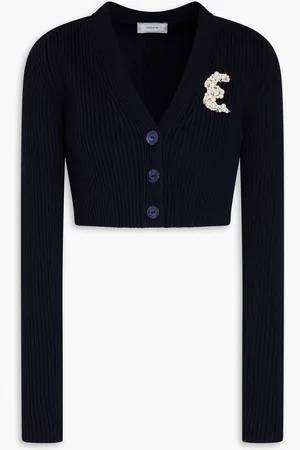 Erdem Cropped embellished wool cardigan - Blue - XL