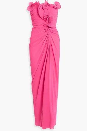 Badgley Mischka Strapless ruffled chiffon gown - - US 10