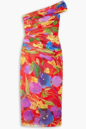 Carolina Herrera One-shoulder gathered floral-print silk-chiffon midi dress - - US 0