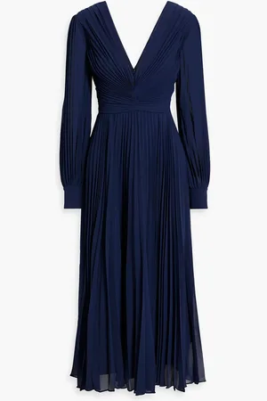 Badgley Mischka Plissé-chiffon midi dress - Blue - US 12