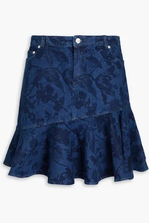 Erdem Ruffled floral-print denim mini skirt - Blue - UK 12