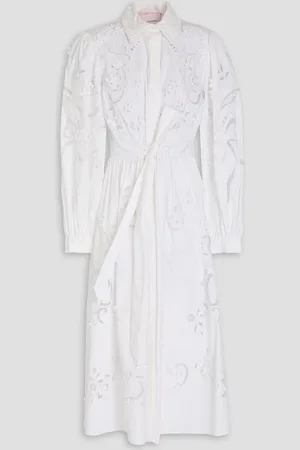 Carolina Herrera Floral-appliquéd broderie anglaise cotton-blend midi shirt dress - - US 10
