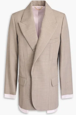 Victoria Beckham Satin-paneled wool blazer - Neutral - UK 10
