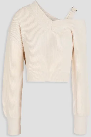 Jacquemus Seville asymmetric cropped wool-blend sweater - White - FR 38