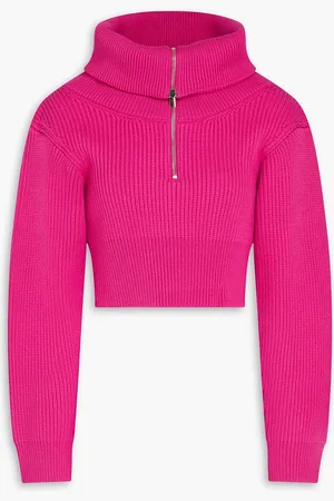Jacquemus Risoul cropped ribbed merino wool half-zip sweater - - FR 36