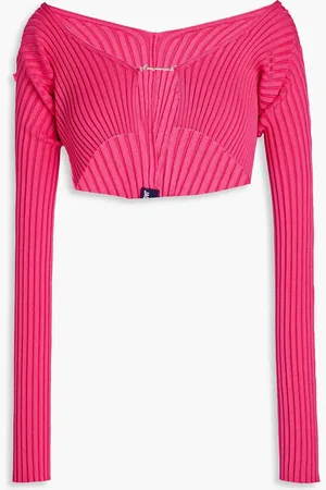 Jacquemus Pralù cropped embellished ribbed-knit top - Pink - FR 32