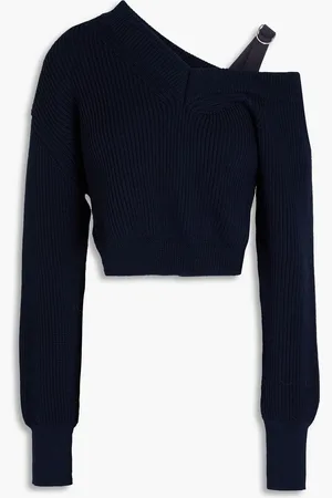 Jacquemus Seville asymmetric cropped wool-blend sweater - Blue - FR 34