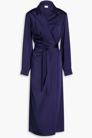 Claudie Pierlot Pleated satin-twill midi wrap dress - Blue - FR 34