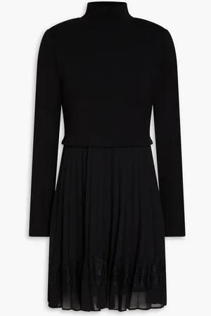 Claudie Pierlot Lace-trimmed pleated crepe-paneled jersey mini dress - - 2