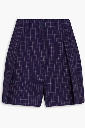 Claudie Pierlot Pleated checked grain de poudre shorts - Blue - FR 38