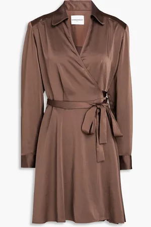 Claudie Pierlot Rixie silk-twill mini wrap dress - Brown - FR 34
