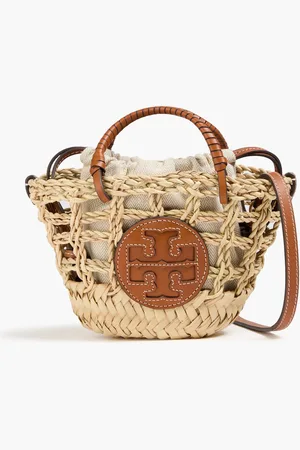 Tory Burch Ella mini leather-trimmed straw tote - Neutral - OneSize