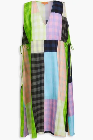 STINE GOYA Annalie patchwork-effect checked twill midi dress - - XS