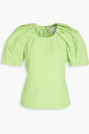 3.1 Phillip Lim Ruched cotton-blend poplin top - Green - US 4