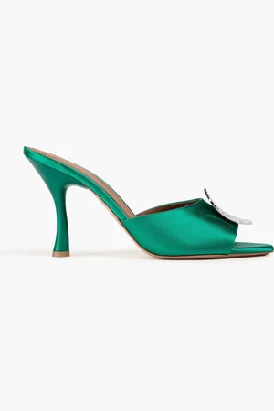 MALONE SOULIERS Josia crystal-embellished satin mules - Green - EU 36