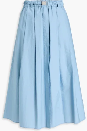 Brunello Cucinelli Pleated cotton-blend poplin midi skirt - Blue - IT 38