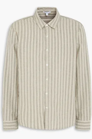 James Perse Striped cotton and linen-blend shirt - - 1