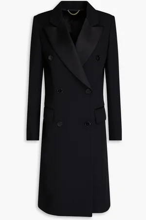 Victoria Beckham Double-breasted satin-trimmed grain de poudre coat - - UK 12