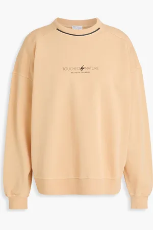 Brunello Cucinelli Bead-embellished printed French cotton-terry sweatshirt - Neutral - XS