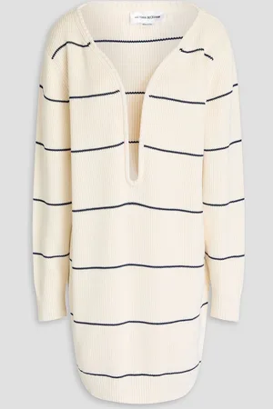 Victoria Beckham Striped ribbed cotton-blend mini dress - White - L
