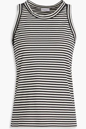 Brunello Cucinelli Bead-embellished striped cotton-jersey tank - - S