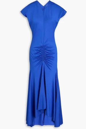 Victoria Beckham Ruched satin-jersey midi dress - Blue - UK 8