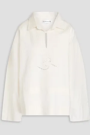 Victoria Beckham Broderie anglaise-trimmed linen and cotton-blend blouse - White - UK 12