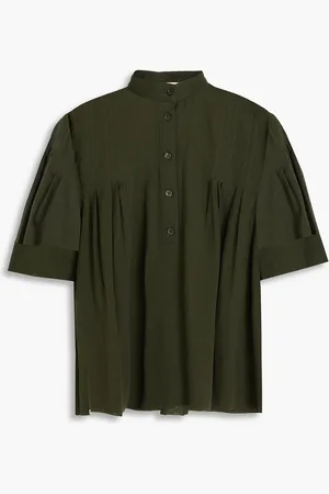 Frame Pintucked cotton-mousseline blouse - Green - XS