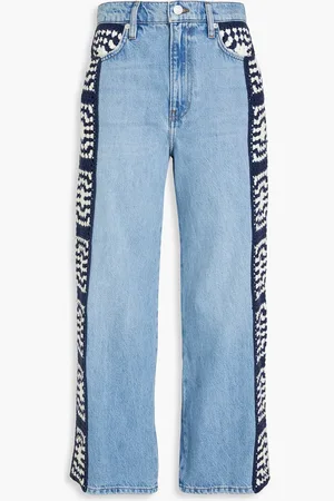 Frame Le Jane cropped crochet-trimmed high-rise straight-leg jeans - Blue - 27
