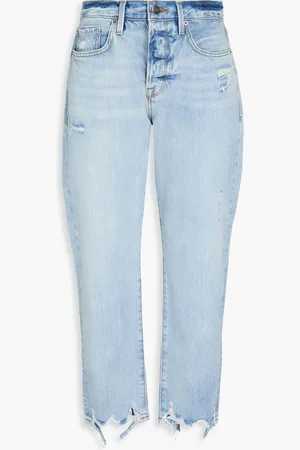 Frame Cropped distressed high-rise straight-leg jeans - Blue - 30