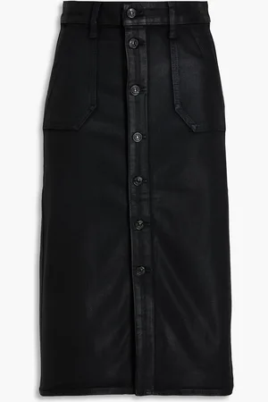 Paige Meadow coated denim midi skirt - - 26