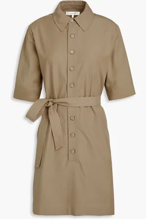 Frame Belted TENCEL™ and cotton-blend twill mini shirt dress - Green - S