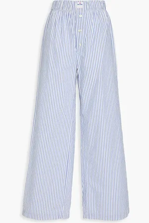 Mother Sport Tough striped cotton-blend seersucker wide-leg pants - Blue - XS