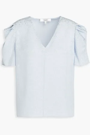 Frame Ruched silk-jacquard top - Blue - S
