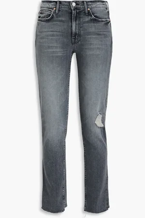 Mother Hell Yea distressed mid-rise slim-leg jeans - Gray - 26