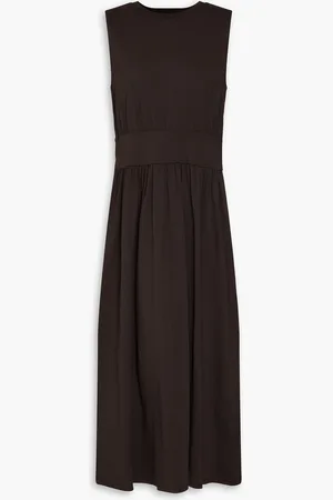 Frame Gathered cotton-jersey midi dress - Brown - XS